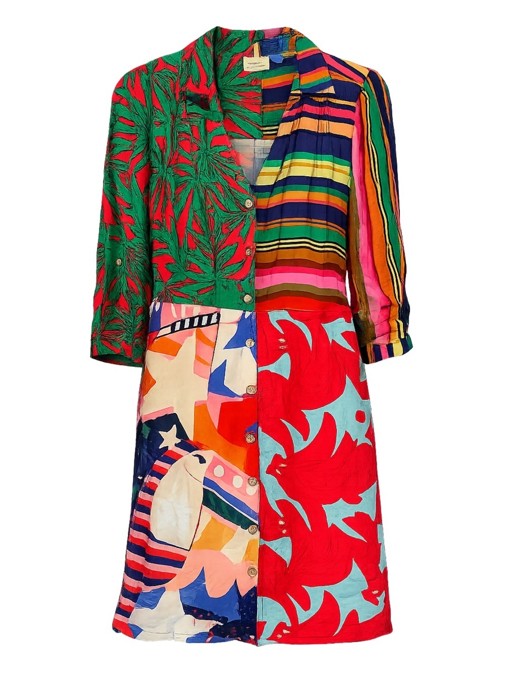 Farm Rio Anthropologie Tropical Patchwork Shirt Dress XS FLAWS
